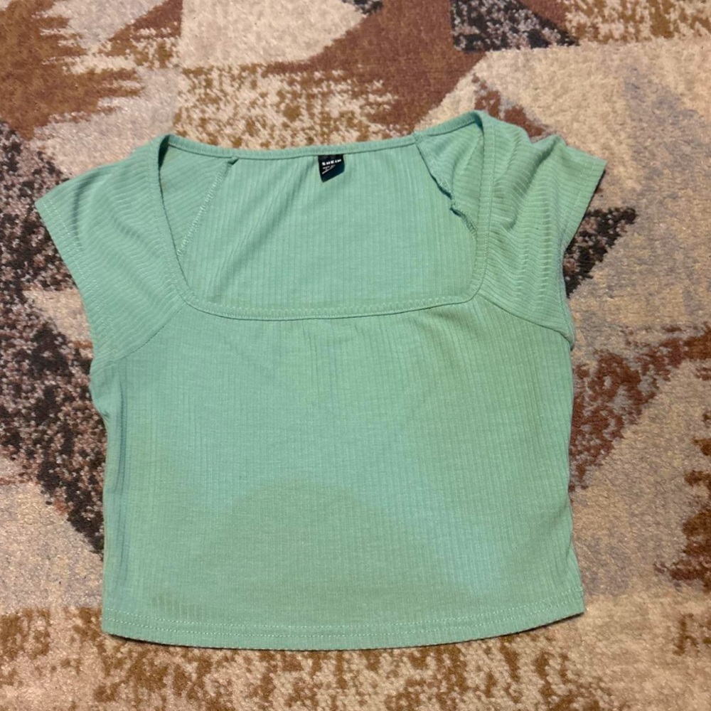 SHEIN Mint Green Ribbed Crop Top